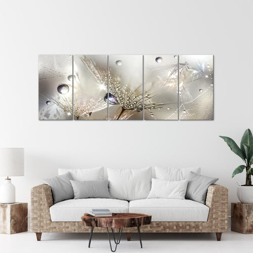 Runa Art Wandbild XXL Blumen Pusteblumen Wohnzimmer Schlafzimmer 200 x 80 cm Braun 5 Teilig - Made in Germany - 043155a