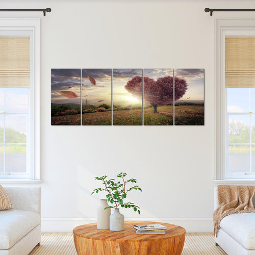 Runa Art Wandbild XXL Herbst Baum Herz Wohnzimmer Schlafzimmer 200 x 80 cm Beige Braun 5 Teilig - Made in Germany - 605855c