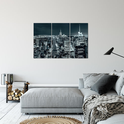 Runa Art Wandbilder New York Skyline Bild XXL Wohnzimmer Büro Türkis Blau USA 120 x 80 cm 3 Teilig 036231b