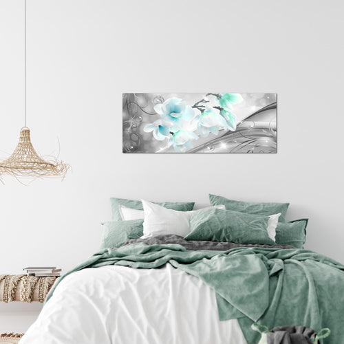 Runa Art Wandbild Blumen Abstrakt 1 Teilig 100 x 40 cm Modern Bild auf Vlies Leinwand Diamant Wohnzimmer Grau Türkis 035312c