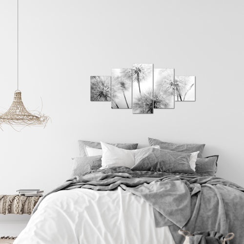 Runa Art Wandbilder Blumen Pusteblumen 5 Teilig Bild auf Vlies Leinwand Deko Wohnzimmer Natur Schwarz Weiss 042052c