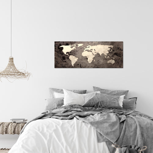 Runa Art Wandbild Weltkarte 1 Teilig 100 x 40 cm Modern Bild auf Vlies Leinwand Vintage Antik Büro Wohnzimmer Braun 101712c