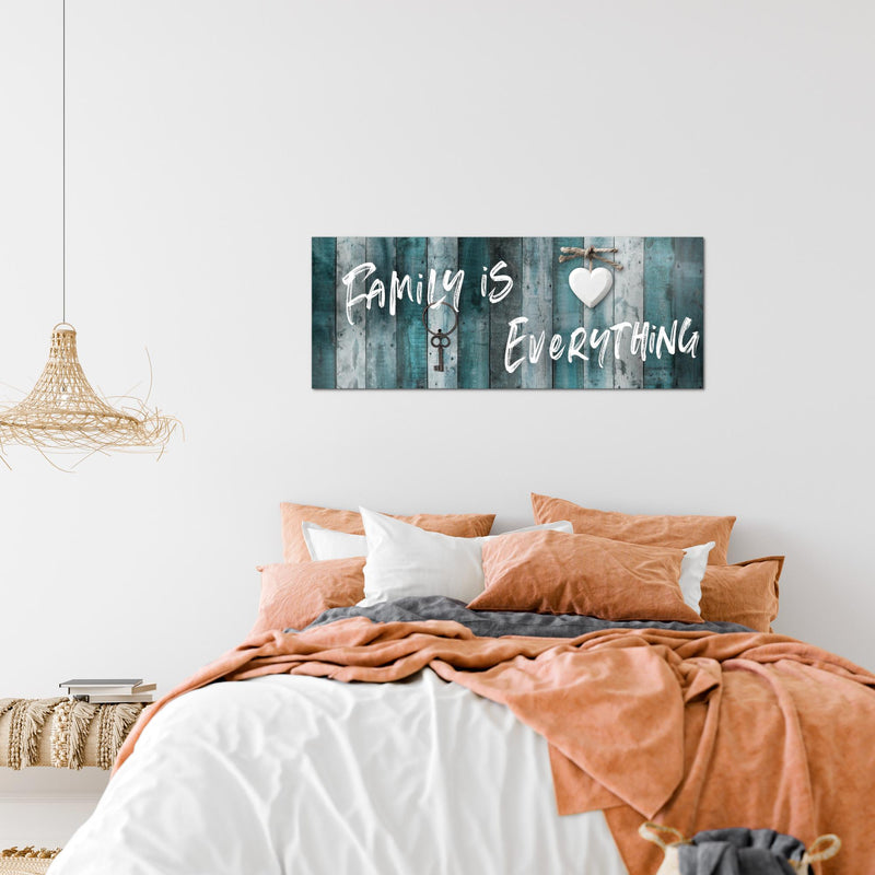 Runa Art Wandbild Home Abstrakt 1 Teilig 100 x 40 cm Modern Bild auf Vlies Leinwand Holzmotiv Schlafzimmer Wohnzimmer Grau Türkis 040212b