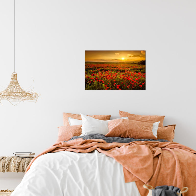 Runa Art Bild Mohnblumen Modern Wandbilder Wohnzimmer Schlafzimmer 1 Teilig - Made In Germany - Blumenwiese Sonnenutergang Rot Flur 043915a
