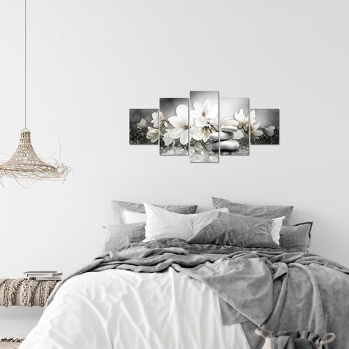 Runa Art Wandbilder Blumen Magnolien 5 Teilig Bild auf Vlies Leinwand Deko Wohnzimmer Abstrakt Schwarz Weiss 035452c