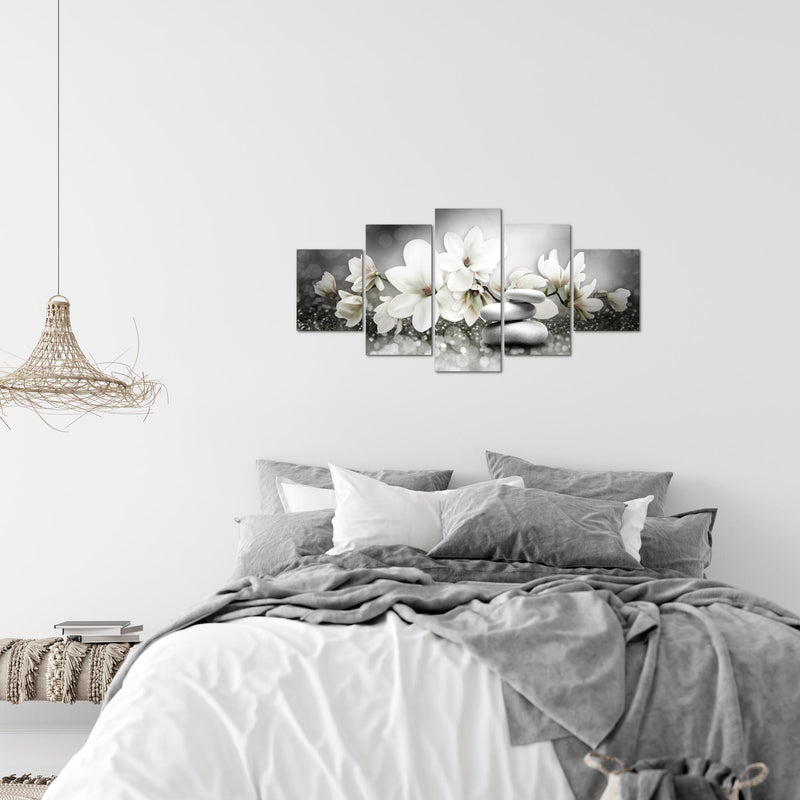 Runa Art Wandbilder Blumen Magnolien 5 Teilig Bild auf Vlies Leinwand Deko Wohnzimmer Abstrakt Schwarz Weiss 035452c