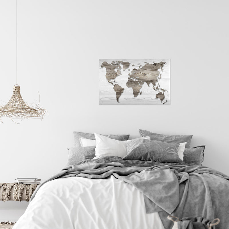 Runa Art Bild Weltkarte Modern Wandbilder Büro Wohnzimmer 1 Teilig - Made In Germany - Holzwand Schwarz Weiss Flur 035015c