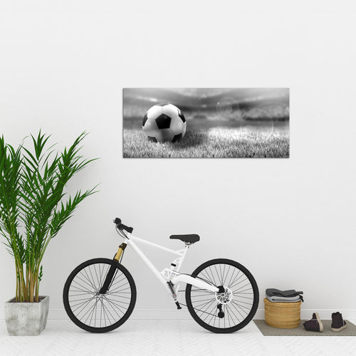 Runa Art Wandbild Fussball 1 Teilig 100 x 40 cm Modern Bild auf Vlies Leinwand Sport Wohnzimmer Schlafzimmer Grau 402412b