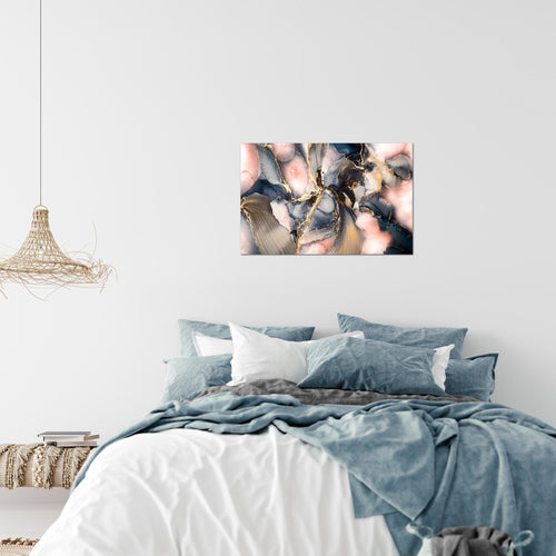 Runa Art Bild Abstrakt Modern Wandbilder Wohnzimmer Schlafzimmer 1 Teilig - Made In Germany - Pastel blau rosa Gold Flur 043815a