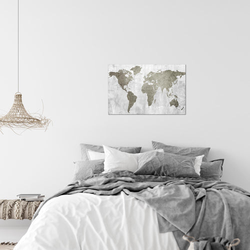 Runa Art Bild Weltkarte Modern Wandbilder Büro Wohnzimmer 1 Teilig - Made In Germany - Kontinente Stein Braun Flur 104315b