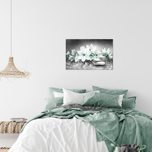 Runa Art Bild Blumen Magnolien Modern Wandbilder Wohnzimmer 1 Teilig - Made In Germany - Abstrakt Grau Türkis Flur 035415b