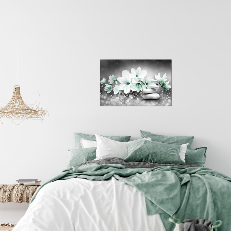 Runa Art Bild Blumen Magnolien Modern Wandbilder Wohnzimmer 1 Teilig - Made In Germany - Abstrakt Grau Türkis Flur 035415b