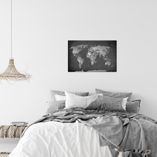 Runa Art Bild Weltkarte Modern Wandbilder Wohnzimmer Büro 1 Teilig - Made In Germany - Landkarte Schwarz Weiss Flur 107615b