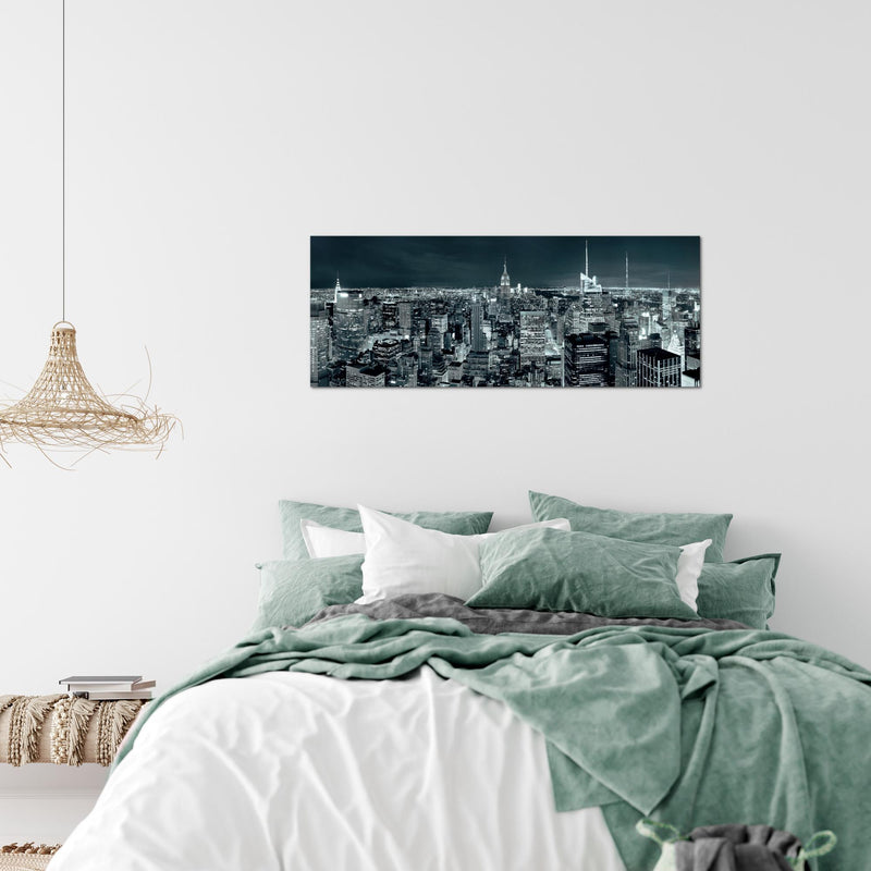 Runa Art Wandbild New York Skyline 1 Teilig 100 x 40 cm Modern Bild auf Vlies Leinwand USA Wohnzimmer Büro Türkis Blau 036212b
