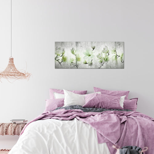 Runa Art Wandbild Blumen Magnolien 1 Teilig 100 x 40 cm Modern Bild auf Vlies Leinwand Abstrakt Wohnzimmer Grau Rosa 007712b
