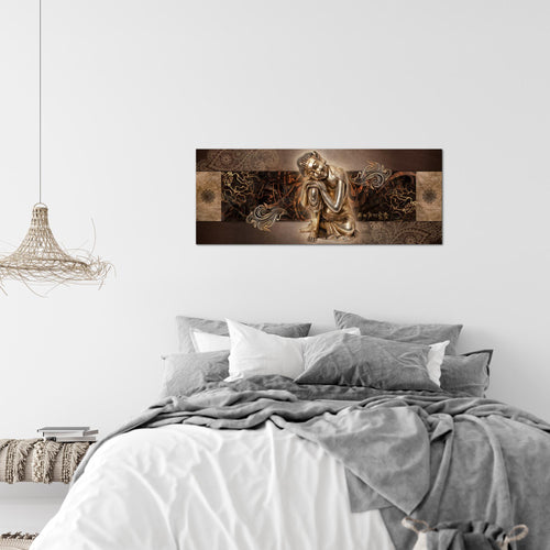 Runa Art Wandbild Buddha Zen 1 Teilig 100 x 40 cm Modern Bild auf Vlies Leinwand Feng Shui Wohnzimmer Schlafzimmer Braun 041312b