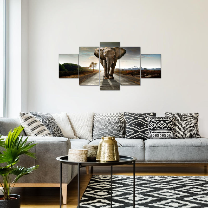Runa Art Wandbilder Afrika Elefant 5 Teilig Bild auf Vlies Leinwand Deko Wohnzimmer Schlafzimmer Tiere Braun 042652a