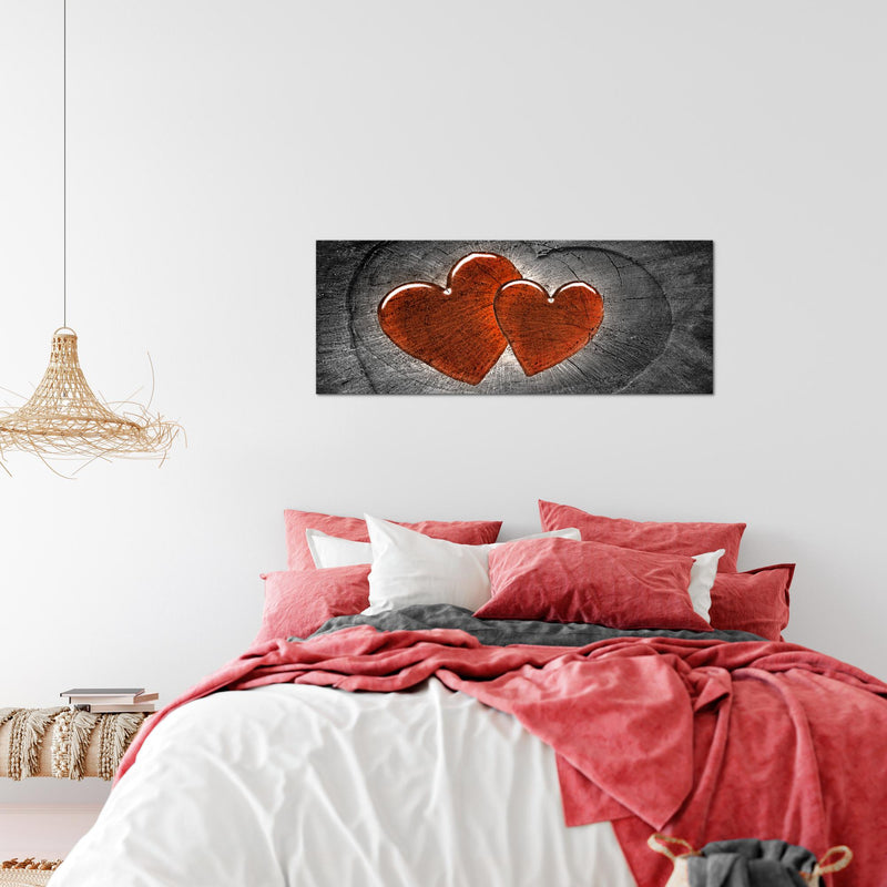 Runa Art Wandbild Herzen Holz 1 Teilig 100 x 40 cm Modern Bild auf Vlies Leinwand Holzoptik Wohnzimmer Schlafzimmer Grau Rot 104112c