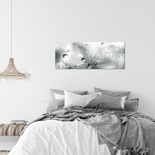 Runa Art Wandbild Blumen Pusteblumen 100 x 40 cm Modern Bild auf Vlies Leinwand Morgentau Wohnzimmer Schwarz Weiss 043112c