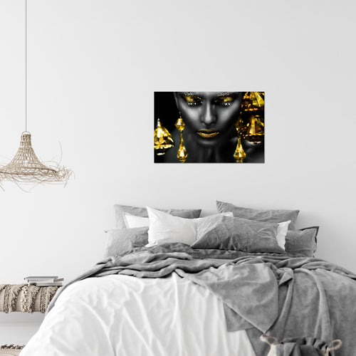 Runa Art Bild Frau Gesicht Lippen Modern Wandbilder Wohnzimmer Schlafzimmer 1 Teilig - Made In Germany - Kosmetik Fashion Schwarz Gold Flur 042115c