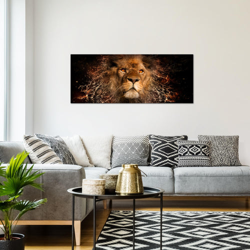 Runa Art Wandbild Afrika Löwe 1 Teilig 100 x 40 cm Modern Bild auf Vlies Leinwand Abstrakt Tiere Wohnzimmer Schlafzimmer Schwarz Gold 040712a