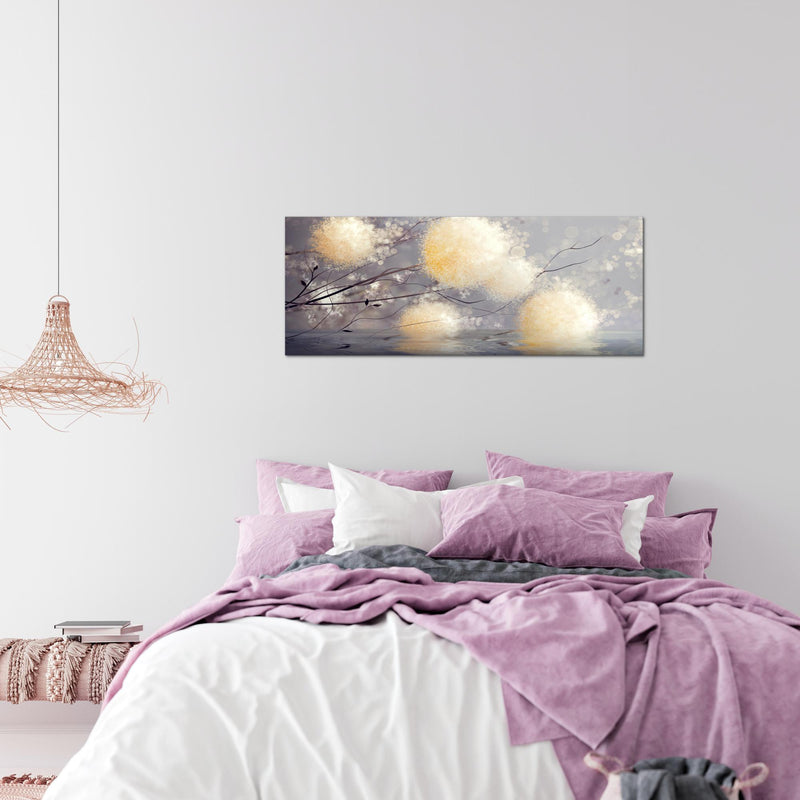 Runa Art Wandbild Pusteblumen 100 x 40 cm Modern Bild auf Vlies Leinwand Abstrakt Wohnzimmer Schlafzimmer Grau Beige 044212a