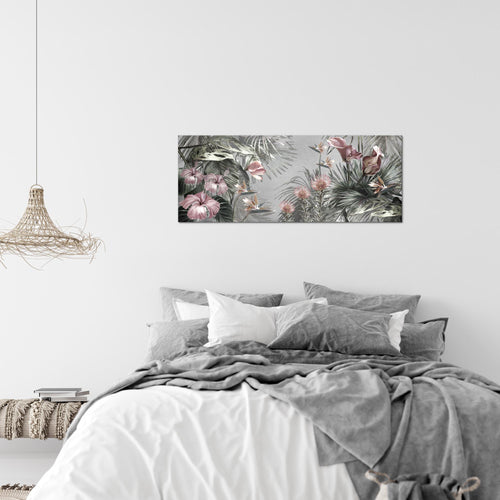 Runa Art Wandbild Blumen 100 x 40 cm Modern Bild auf Vlies Leinwand Vintage Natur Wohnzimmer Grau 043312c
