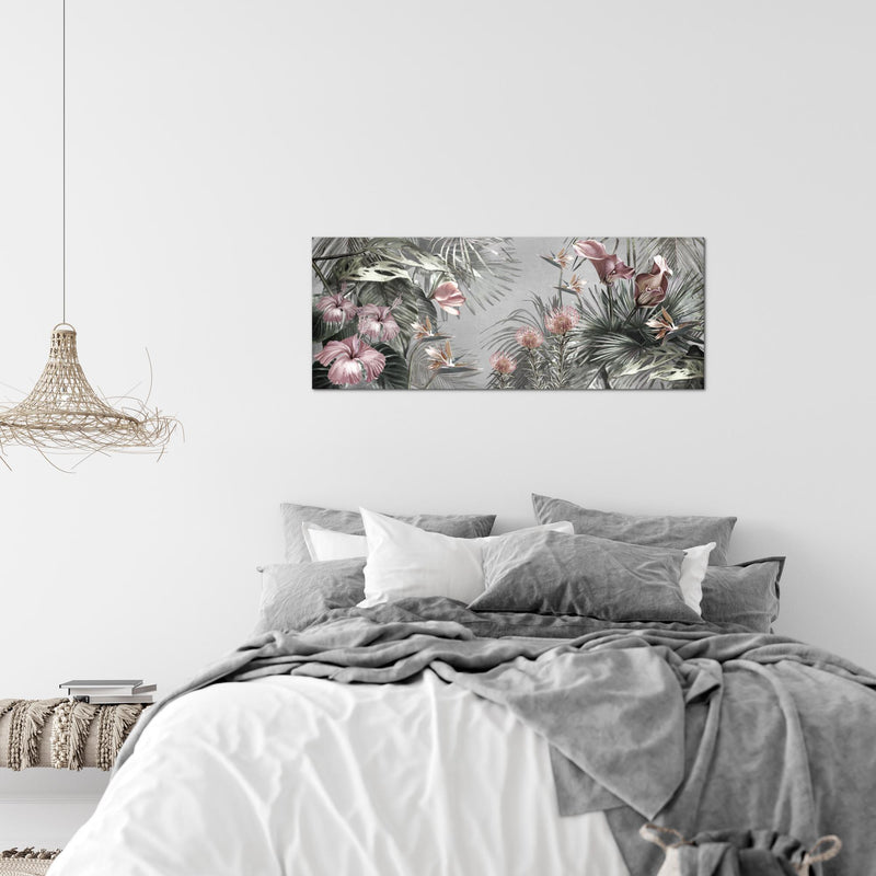 Runa Art Wandbild Blumen 100 x 40 cm Modern Bild auf Vlies Leinwand Vintage Natur Wohnzimmer Grau 043312c