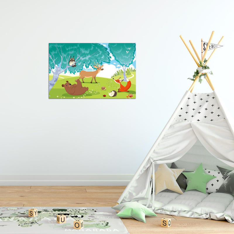 Runa Art Bild Kinderzimmer Wald Modern Wandbilder Babyzimmer Spielzimmer 1 Teilig - Made In Germany - Waldtiere Grün Flur 001815c