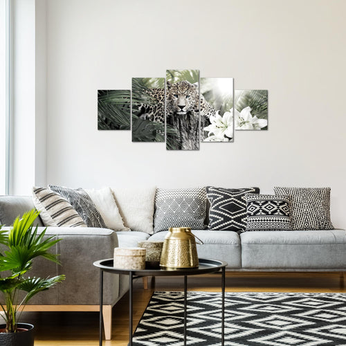 Runa Art Wandbilder Afrika Leopard 5 Teilig Bild auf Vlies Leinwand Deko Wohnzimmer Schlafzimmer Tiere Schwarz Weiss 006752c