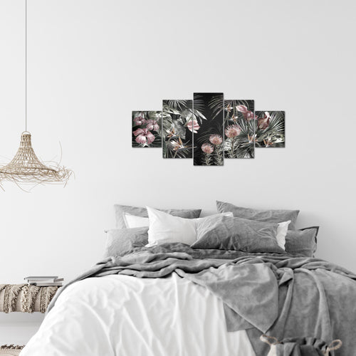 Runa Art Wandbilder Blumen 5 Teilig Bild auf Vlies Leinwand Deko Wohnzimmer Vintage Natur Grün 043352b