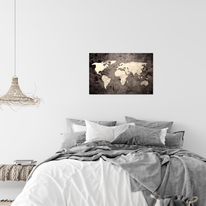 Runa Art Bild Weltkarte Modern Wandbilder Wohnzimmer Büro 1 Teilig - Made In Germany - Vintage Antik Braun Flur 101715c