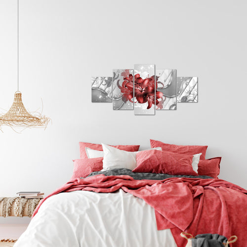 Runa Art Wandbilder Blumen Lilien 5 Teilig Bild auf Vlies Leinwand Deko Wohnzimmer Abstrakt Rot Weiß 016552b