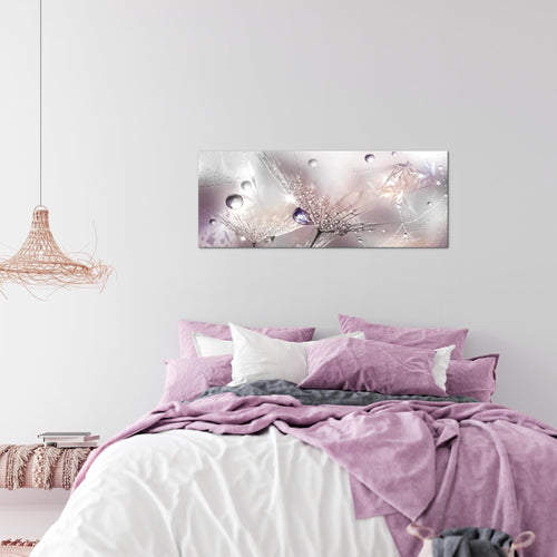 Runa Art Wandbild Blumen Pusteblumen 100 x 40 cm Modern Bild auf Vlies Leinwand Morgentau Wohnzimmer Rosa Grau 043112b