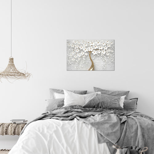 Runa Art Bild Blumen Modern Wandbilder Wohnzimmer 1 Teilig - Made In Germany - Abstrakt Baum Weiss Gold Flur 039715a