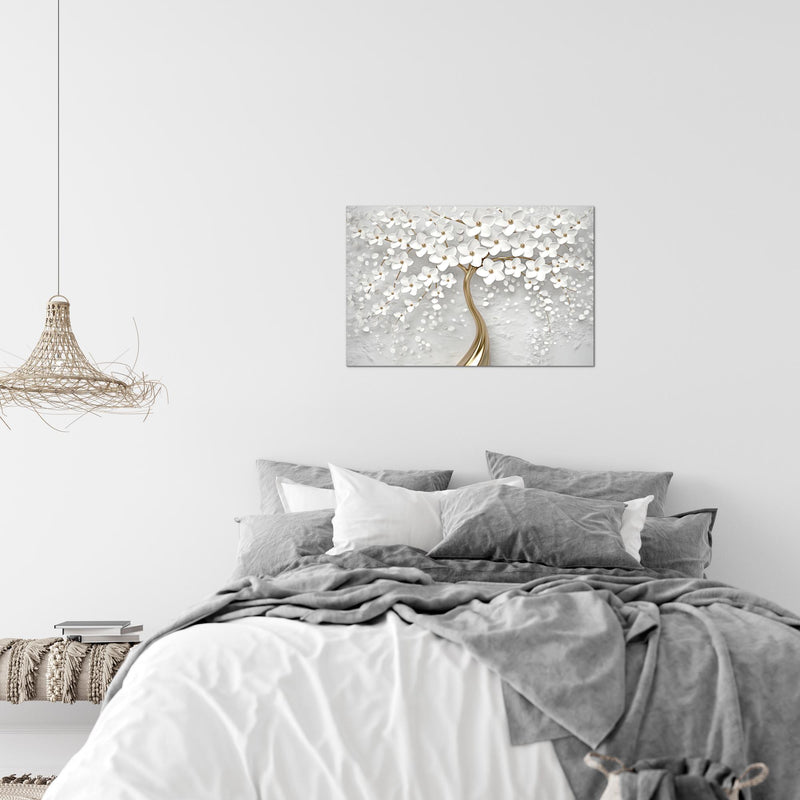 Runa Art Bild Blumen Modern Wandbilder Wohnzimmer 1 Teilig - Made In Germany - Abstrakt Baum Weiss Gold Flur 039715a