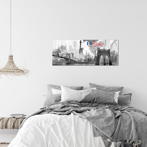 Runa Art Wandbild New York 1 Teilig 100 x 40 cm Modern Bild auf Vlies Leinwand Städte Wohnzimmer Büro Schwarz Weiss 034712c