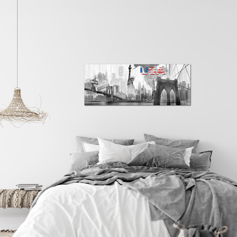 Runa Art Wandbild New York 1 Teilig 100 x 40 cm Modern Bild auf Vlies Leinwand Städte Wohnzimmer Büro Schwarz Weiss 034712c
