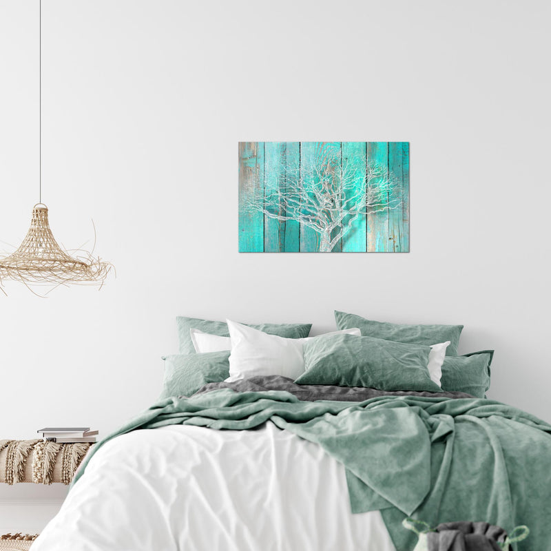 Runa Art Bild Baum Abstrakt Modern Wandbilder Wohnzimmer 1 Teilig - Made In Germany - Holzmotiv Türkis Grau Flur 039915c