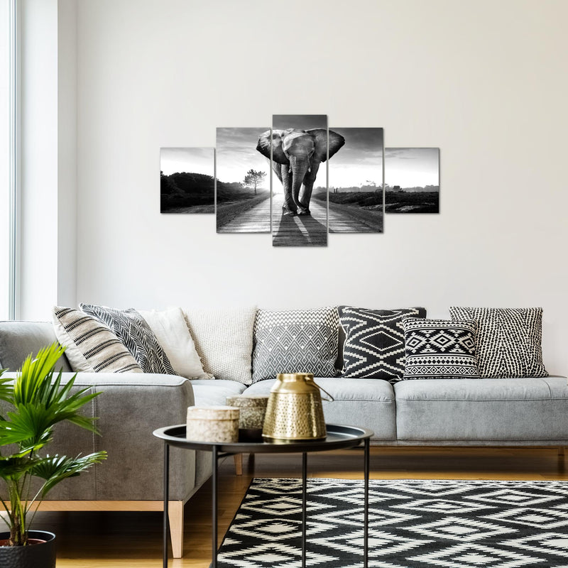 Runa Art Wandbilder Afrika Elefant 5 Teilig Bild auf Vlies Leinwand Deko Wohnzimmer Schlafzimmer Tiere Schwarz Weiss 042652c