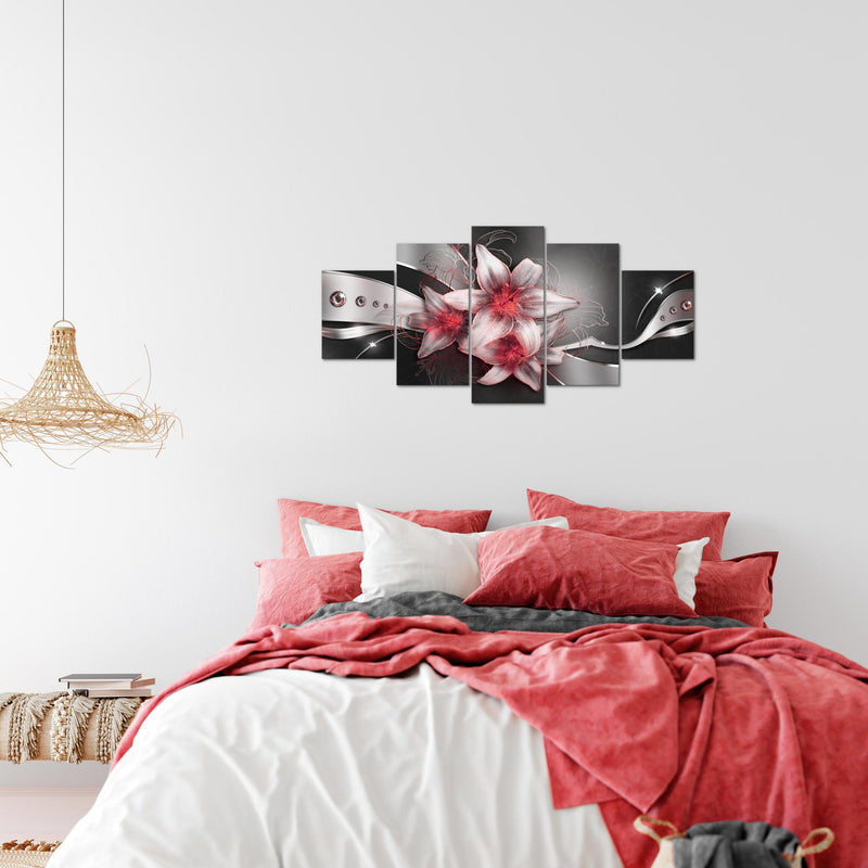 Runa Art Wandbilder Blumen Lilien 5 Teilig Bild auf Vlies Leinwand Deko Wohnzimmer Abstrakt Schwarz Rot 039652c