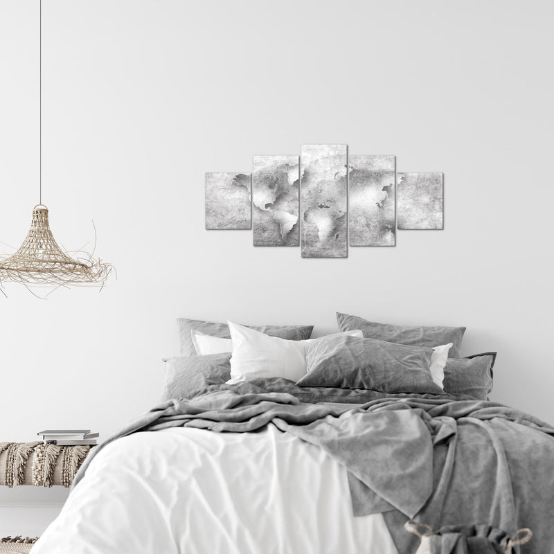 Runa Art Wandbilder Weltkarte 5 Teilig Bild auf Vlies Leinwand Deko Büro Wohnzimmer Betonoptik Schwarz Weiss 025752c