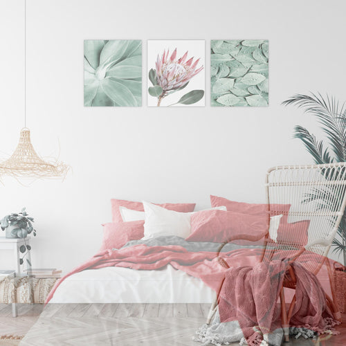 Novart AUFHÄNGFERTIG - Wandbilder Set Wohnzimmer Grüne Blätter - Schlafzimmer Bild Natur N005336a