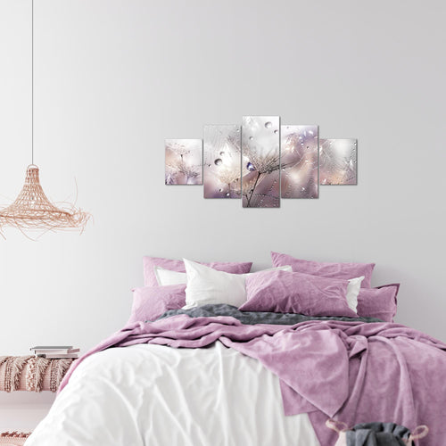 Runa Art Wandbilder Blumen Pusteblumen 5 Teilig Bild auf Vlies Leinwand Deko Wohnzimmer Morgentau Rosa Grau 043152b