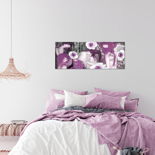 Runa Art Wandbild Collage Gustav Klimt 1 Teilig 100 x 40 cm Modern Bild auf Vlies Leinwand Frau Wohnzimmer Violett 018512c