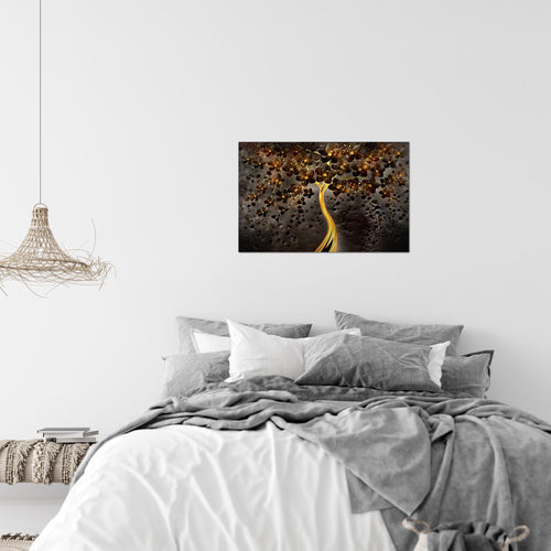 Runa Art Bild Blumen Modern Wandbilder Wohnzimmer 1 Teilig - Made In Germany - Abstrakt Baum Schwarz Gold Flur 039715c
