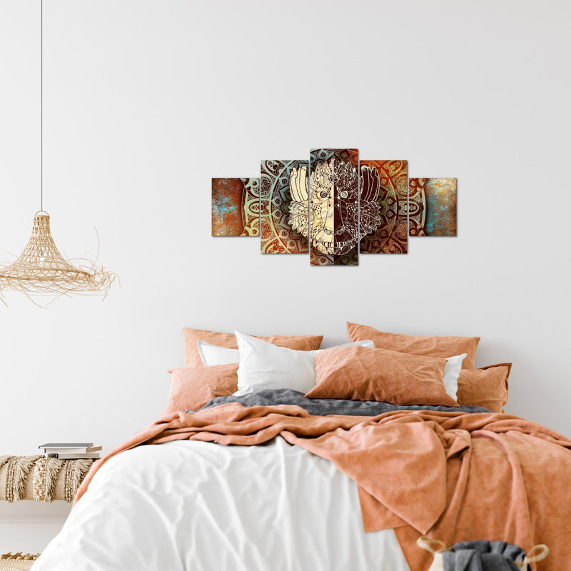 Runa Art Wandbilder Mandala Abstrakt 5 Teilig Bild auf Vlies Leinwand Deko Wohnzimmer Schlafzimmer Kupfer Beige Braun 040152a