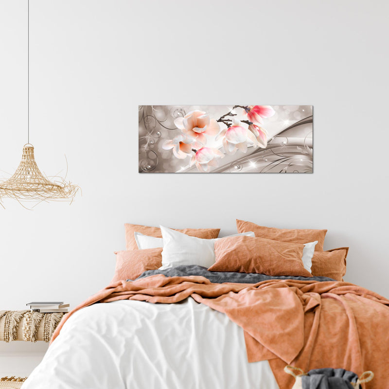 Runa Art Wandbild Blumen Abstrakt 1 Teilig 100 x 40 cm Modern Bild auf Vlies Leinwand Diamant Wohnzimmer Beige Braun 035312b