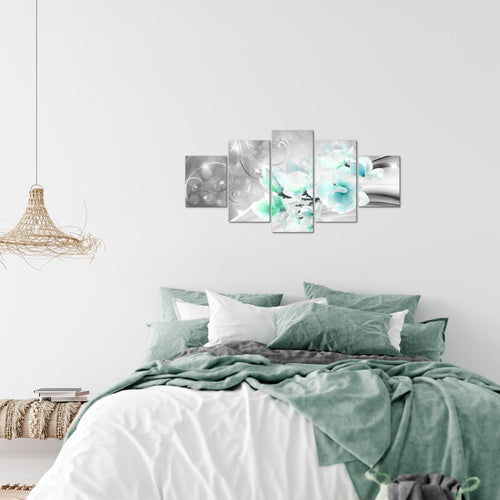 Runa Art Wandbilder Blumen Abstrakt 5 Teilig Bild auf Vlies Leinwand Deko Wohnzimmer Diamant Grau Türkis 035352c