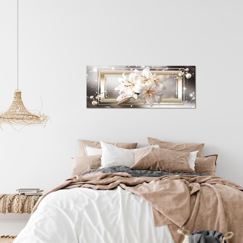Runa Art Wandbild Blumen Pflanzen 100 x 40 cm Modern Bild auf Vlies Leinwand Weiß Wohnzimmer Schlafzimmer Büro Blumen 021712a
